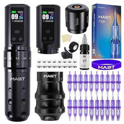 Mast Fold2 Pro Tattoo Kit Complete Tattoo Gun Machine Kit 2 Batteries 2000mAh Power Supply for Long Time Needles Cartridges Black Tattoo Ink Kit (Full Fold2 Pro - Black)
