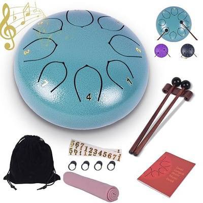 Steel Tongue Drum - 6 Inches 8 Notes Rain Drum - Metal Hand Pan Drum for Adults/Kids with Music Book, Handpan Mallets and Carry Bag, C Major Musical Instrument(Malachite Green)