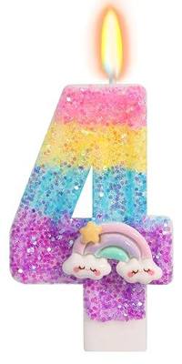 Rainbow Candles for Cakes, Number 4 Candle Rainbow Cake Topper for 4th Birthday Decorations Girl