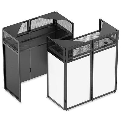 YooKoo Portable DJ Booth, Metal Frame DJ Table with Two Triangle Trays | Tool-Free Quick Assembly; Adjustable Support Feet; Cable Hole; Carry Bag; For Parties/ Events/Small Studios;Weighs 36.8lbs