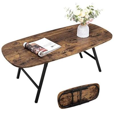 Foldable Coffee Table Natural Wood Oval Coffee Tables No Assembly Portable Floor Table Desk for Sitting on The Floor Low Coffee Table for Small Spaces Living Room Outdoor Use