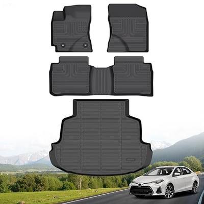 Hutisya-Floor Mats & Cargo Liner Set Fit for 2014-2019 Toyota Corolla (Only Sedan) All Weather Protection Anti-Slip & Durable TPE Full Set Liners Automotive Accessories-Black