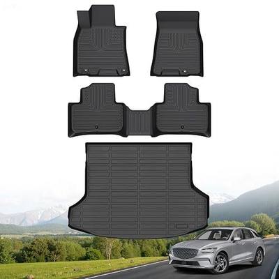 Hutisya®Floor Mats Set for 2022-2026 Genesis GV70 (Not Electrified GV70) | Custom Fit, All Weather Protection, Anti-Slip, Heavy Durable, TPE, Automotive Accessories, Black, Cargo Liner, Floor Liners