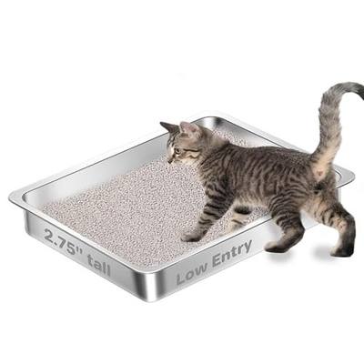 Low Entry Stainless Steel Cat Litter Box for Kittens, Metal Kitty Shallow Litter Box, Easy Access Kitty Litter Pan Tray, Easy Cleaning -17.72'' Lx 13.78'' W x 2.76'' H