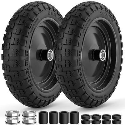 RONPOW 4.00-6 Flat Free Tire and Wheel, 13 Inch Solid Garden Wheelbarrow Tires, 300Lbs with 5/8" & 3/4" Axle Hole, 1"-3.5" Hub for Garden Cart, Wheelbarrow, Hand Truck, for Home Farm, 2Pcs Black