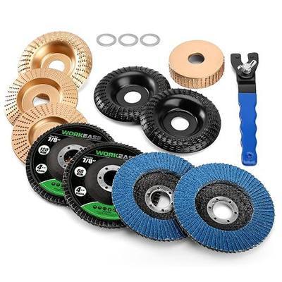 14pcs Wood Carving Disc Set for 4 in 4.5 in Angle Grinder | For Quick Rough Cutting Shaping Sanding Polishing; 7/8"-5/8" Arbors & Angle Grinder Wrench