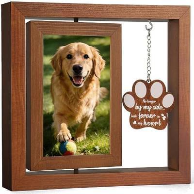 Dog Memorial Gifts for Loss of Dog, Rotating Wooden Picture Frame | For 4x6 Inch Photo, Double Sided Display, Comes With Paw Remembrance Tag, Pet Memorial Gifts for Dogs