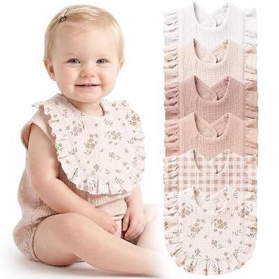 Konssy 6-Pack Muslin Baby Girl Bibs, Absorbent Drool Bibs with Ruffle Trim