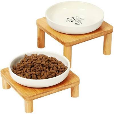 DoogCat Raised Cat Bowl, Elevated Cat Bowls with Bamboo Stand, Set of 2 | Premium Ceramic Bowls, Adjustable Height, Whisker-Friendly Design, Elevated Feeding, Easy to Clean