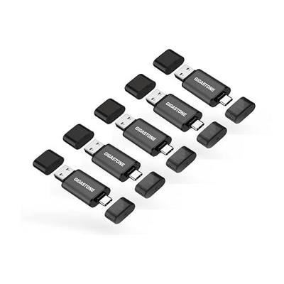 GIGASTONE 64GB Dual USB Flash Drive 5-Pack, USB 3.2 Gen 1, 2-in-1 USB C+A, Speed Up to 100MB/s, Head Cap Design Thumb Drive, Plug & Play for Smartphone/PC/Mac/TV/Car Audio, USB 2.0/3.0/3.1 Compatible