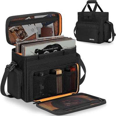 IBVIVIC Vinyl Record Carrying Bag, Travel Storage Case for Vinyl Albums Record Storage Organizer with Divider (Small)