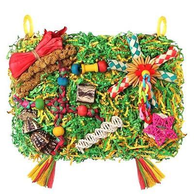 Bird Toys Parakeet Toys,Large-Sized Parrot Foraging & Shredding Cage Hanging Toys with Seagrass Mat for Budgies,Cockatiels,Lovebirds,Conures Small & Medium Parrots (Colorful with Starfruit (1PCS))