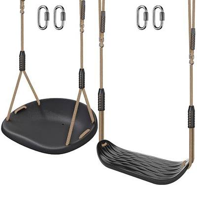 SELEWARE 2 Pack Heavy Duty Plastic Swing Seats with Adjustable Rope & Quick Connect, Replacement Swing Set Accessories for Kids and Adults, Indoor/Outdoor Backyard Playground Tree Swing, Black