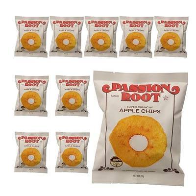 Passion Root Apple Chips, Family Pack - Dried Fruit No Sugar Added, Air Dried Crunchy Apple Slices, Healthy Fruit Snacks - Vegan, Non GMO, Gluten Free - 0.8 Ounces, Packs of 10