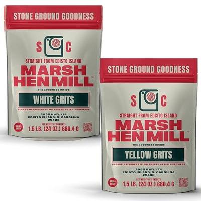 Marsh Hen Mill Variety Pack of 2 - Yellow & White Heirloom Corn Grits - Gluten-Free, Stone Ground - Southern Grits with Nutty & Sweet Flavors - Perfect for Quick Meals - 24 Oz Each Pack