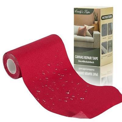 Linen Canvas Repair Tape, 4" x 63" Red Waterproof Self-Adhesive Patch for Outdoor Gear, Durable and Weatherproof Fabric Tape for Boat Covers, Tents, Sofas, Sun Shades, Awnings, and Lounge Chairs