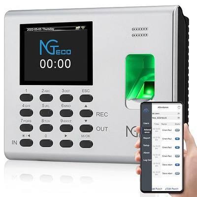 NGTeco APP-Based Time Clock, 2-in-1 Fingerprint Time Clock for Employees Small Business with Auto Punch & Mobile App, Battery Backup, 2.4GHz WiFi, iOS/Android Sync, No Monthly Fee