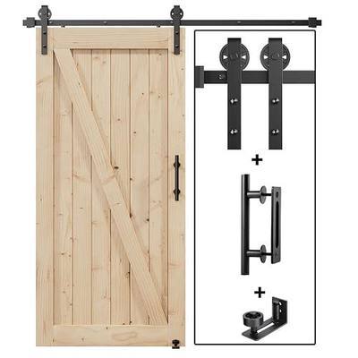 6.7FT Sliding Barn Door Hardware Track Kit & Handle,Big Industrial Spoke Wheel Pulley,Wall Mount,Slide Smoothly Quietly,Easy Install,Black,80" Track Fit for 36-38" Wide Opening (No Door)