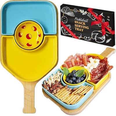 Pickleball Charcuterie Board Set with Ceramic Paddle Snack Trays | Bamboo Serving Board and Appetizer Plates, Pickleball Gifts for Women and Men, Birthday Gift for Parties and Game Nights