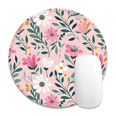 Auhoahsil Round Mouse Pad, Cute Small Computer Mouse Mat, Personalized Pattern, Stitched Edge, Non-Slip Rubber, Washable Mousepad Cloth for Wireless Mouse, 8.7 x 8.7 in in, Beautiful Pink Flowers