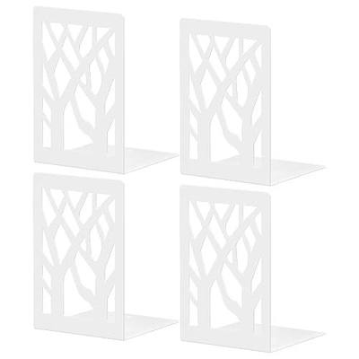White Bookends 4 Pieces, Tree Design Modern Metal Bookends for Shelves, Unique Tree Book Ends Decorative Book Organizer for Desk, Decorative Shelve Book Stopper for Home Office