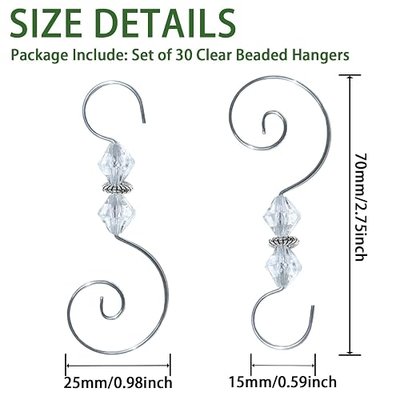 30PCS Christmas Ornament Hooks Hanger, Beaded Hooks for Christmas Decorative Hanging Tree Wall Party Home Accessories (Silver)