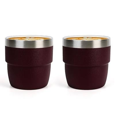 Zenbo 4 oz Espresso/Coffee Cups, Ceramic-Lined Double Wall Vacuum Insulated 18/8 Stainless Steel, Stackable & Dishwasher Safe, Space-Saving, Compatible with Most Espresso & Coffee Makers, 2 Pack