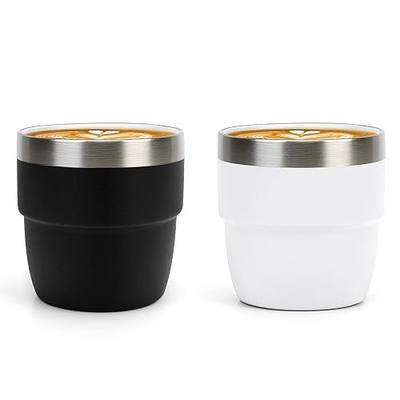 Zenbo 4 oz Espresso/Coffee Cups, Ceramic-Lined Double Wall Vacuum Insulated 18/8 Stainless Steel, Stackable & Dishwasher Safe, Space-Saving, Compatible with Most Espresso & Coffee Makers, 2 Pack