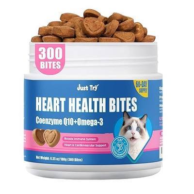 Just Try CoQ10 & Taurine Cat Treats, 300 Ct | Advanced CoQ10 & Taurine formula supports feline heart health. Chicken-flavored, daily supplement