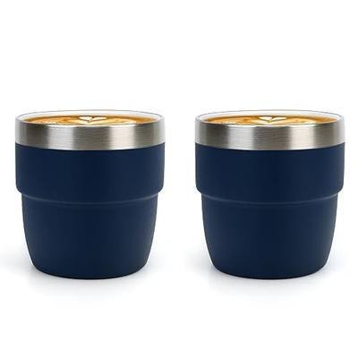 Zenbo 4 oz Espresso/Coffee Cups, Ceramic-Lined Double Wall Vacuum Insulated 18/8 Stainless Steel, Stackable & Dishwasher Safe, Space-Saving, Compatible with Most Espresso & Coffee Makers, 2 Pack