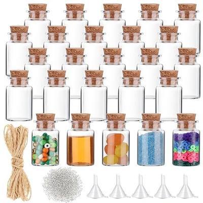 Bokon 25 Pack Mini Plastic Bottles with Corks Stoppers Eye Screws Funnels Small Potion Bottles Tiny Clear Sand Art Jar Wishing Vial for Birthday Party DIY Crafts Gift