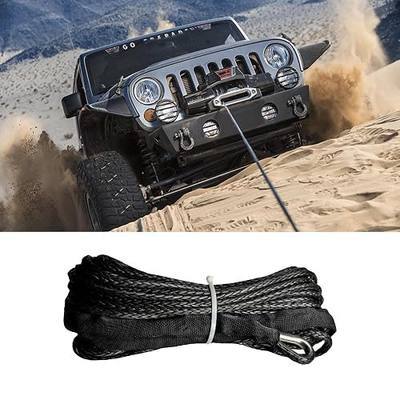 1/4'' x 50 Ft Car Synthetic Winch Rope Kit, 10,000LBs Winch Cable Line with Protecting Sleeve and Thimble, Universal Car Accessories for ATV UTV (Black)