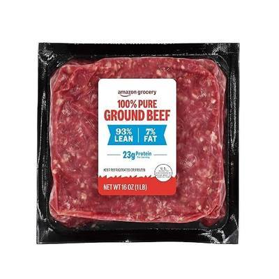 Amazon Grocery, 100% Pure Ground Beef, 93% Lean / 7% Fat, 1 Lb