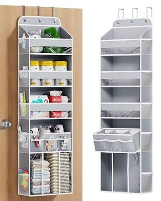 OneDream Over the Door Organizer for Nursery, 5-Tier Baby Clothes Organizer with Removable Storage Caddy, Hanging Behind Door Storage with Clear Pockets and Side Mesh Compartments, Grey