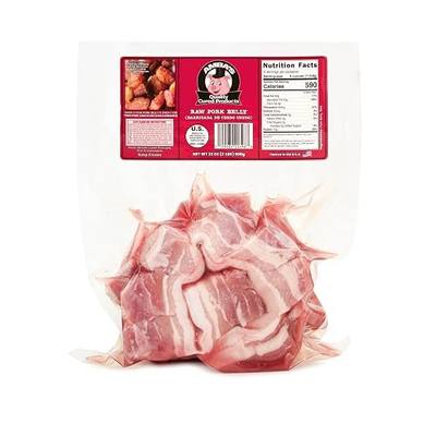 Raw Pork Belly (Skin On), Net Weight 32oz (2 lbs) Vacuum Pack Bag, Ideal For Chicharrones, Fried Pork Cracklins, Burnt Ends and Other Traditional Asian, Southern and Caribbean Recipes, Barrigada De Cerdo Crudo, Ideal Para Freir Chicharrones Y Usar En Otras Recetas Caribeñas Tradicionales