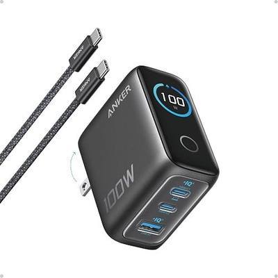 Anker 100W 3-Port GaN USB C Charger Block, Phone Charger with Smart Display | Ultra-Compact Fast Wall Adapter with Touch Control for iPhone 17 Series,iPad,MacBook Pro/Air (Include Cable, Non-Battery)
