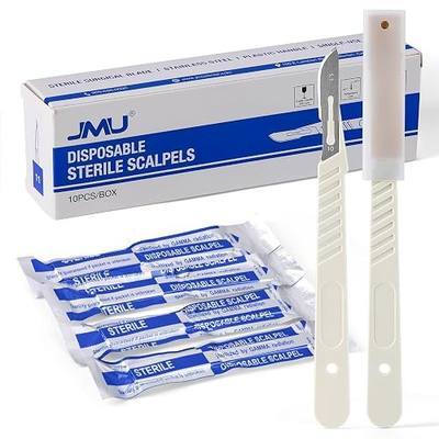 JMU #10 Disposable Sterile Surgical Scalpels 10 Pack, Individually Wrapped | Stainless-steel Blade, Plastic Handles, for Medical, Dermaplaining, Crafts & More