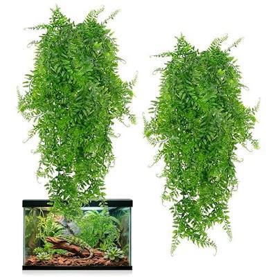 RAINFLOW 2PCS Fake Hanging Plants - Artificial Reptile Habitat Vines | UV Resistant Artificial Boston Ferns for Bearded, Dragon, Snake. Geckos, Hermit Crab, Lizard, Chameleon, 31.5 Inch