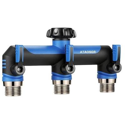 Garden Hose Splitter, 3 Way Water hose bib Spigot splitter, T Hose Connector- with Shutoff Valves Water Adapter,Outdoor Faucet Splitter 3/4" GHT Thread, For Home Outdoor Garden irrigation( blue)