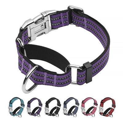 Reflective Martingale Collar for Dogs with Metal Buckle, Heavy Duty Adjustable Nylon Dog Training Collars for Medium Large Dogs, Purple L