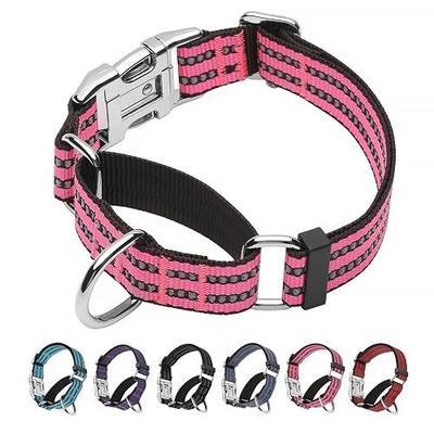 Reflective Martingale Collar for Dogs with Metal Buckle, Heavy Duty Adjustable Nylon Dog Training Collars for Medium Large Dogs, Hot Pink M