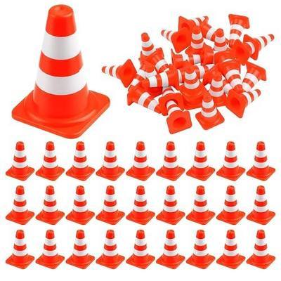 30pcs Mini Traffic Cones, Plastic Miniature Road Safety Cones Training Small Sports Construction Barricades Road Practice Signs-Toy Orange Traffic Caution Signs for Micro Landscape Sand Table