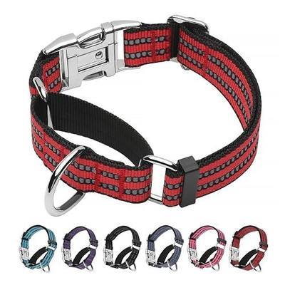 Reflective Martingale Collar for Dogs with Metal Buckle, Heavy Duty Adjustable Nylon Dog Training Collars for Medium Large Dogs, Red L