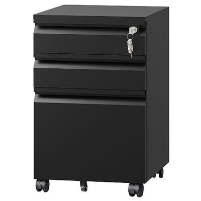 DEVAISE 3 Drawer File Cabinet, Metal Filing Cabinet with Lock, Under Desk Cabinet with Wheels for Home Office, Fits Legal/A4/Letter Size, Required Assembly, Black