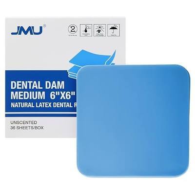 JMU Latex Dental Dam Rubber 6 x 6, Unscented Blue, Medium Powder-Free | Pack of 36