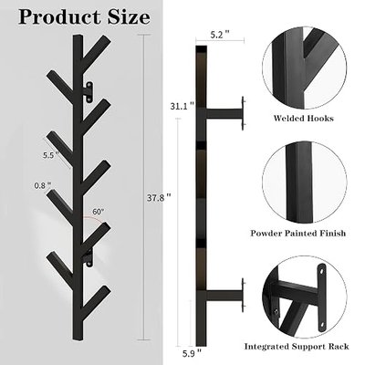 Prywot Vertical Hat Rack, Metal Coat Rack Wall Mounted, Black, 37.8" | 9 Hooks, Space-saving wall-mounted design, for Hats, Jackets, Coats, and Bags - Suitable for Entryways and Bedrooms