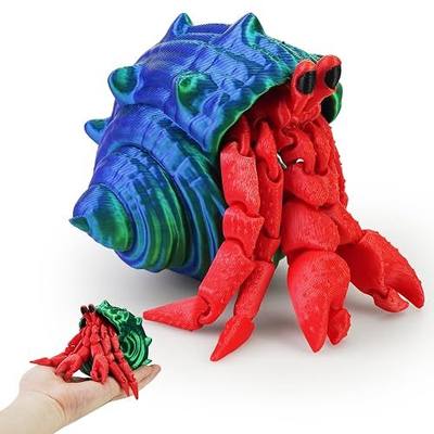 3D Printed Hermit Crab,3D Printed Animals Fidget Toy, Articulated Flexible 3D Printed Hermit Crab,Realistic Slithering Design, Home Office Executive Desk Decor (Red)