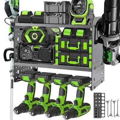 Adjustable Wall Mount Rack for Leaf Blower & Weed Eater, Garage Tool Organizer, Power Tool Hanger, Grey