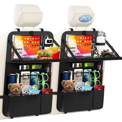 KaiCross Car Backseat Organizer with Table Holder,10 Storage Pockets Backseat Car Organizer and Storage with 600D Oxford Cloth,Travel Essentials,Kick Mats Back Seat Protector-2 Pack