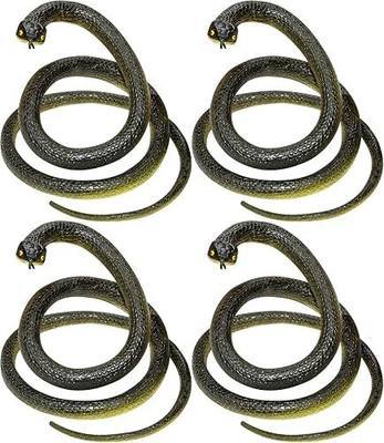 Fake Snake Soft Rubber Snake for Garden to Keep Birds Away | 4 Pieces Realistic Plastic Snakes Novelty Toys for Playing Jokes Prank Stuff Props for Halloween April Fools Party Favor